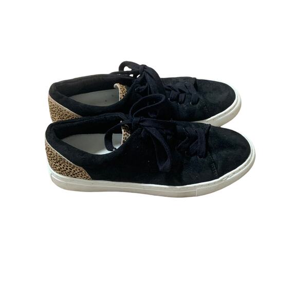 J Crew Road Trip Leopard Black Calf Hair Suede Leather Sneakers Women's Size 8 - Picture 1 of 7